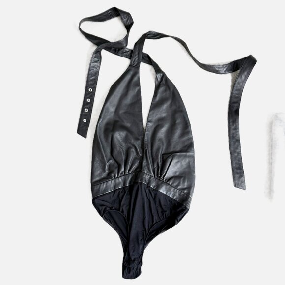 Magda Butrym Black Leather Wrap Halter Bodysuit 8 - Picture 2 of 13